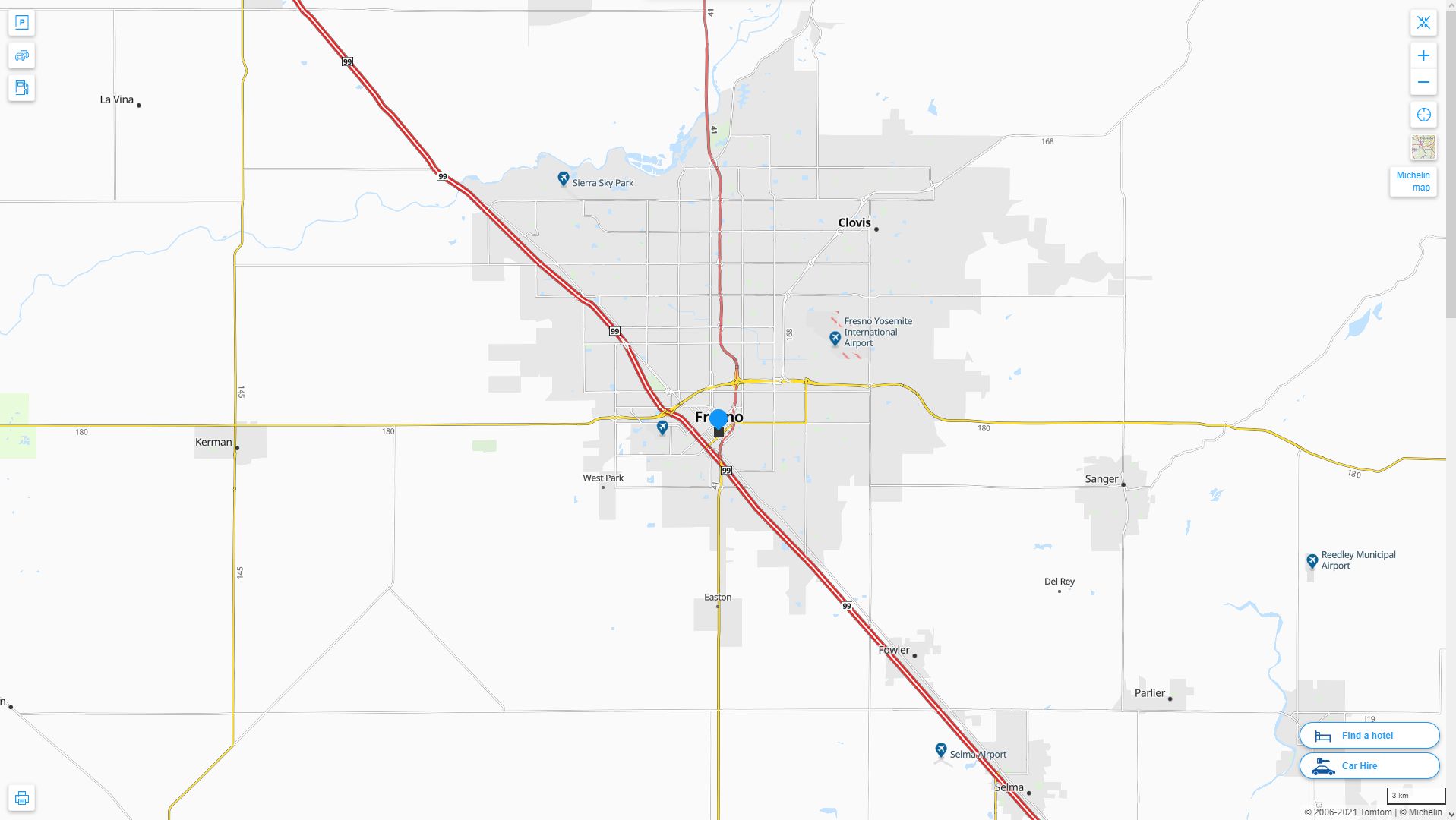 Fresno California Highway and Road Map